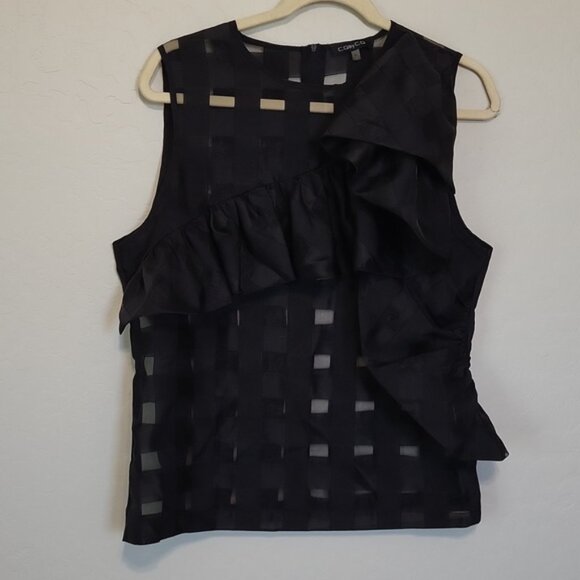CQ by CQ Windowpane Ruffled Asymmetrical Black Zipper in Back Size M - Picture 9 of 14